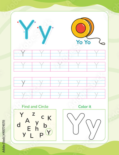 Alphabet tracing worksheet with letter and vocabulary