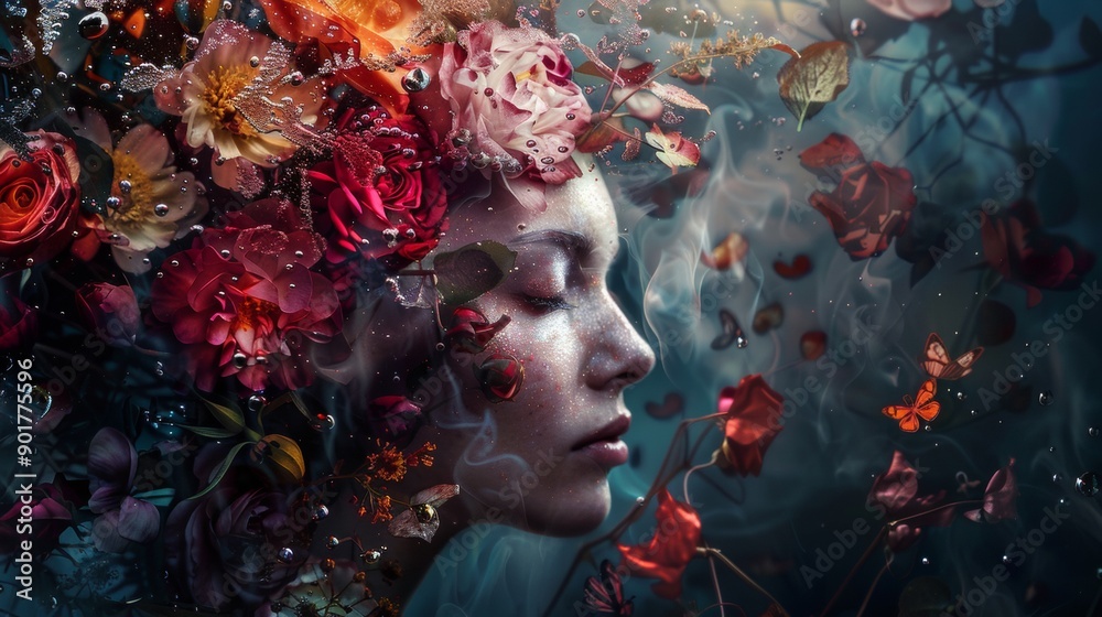 Surreal woman with floral elements Surreal woman with floral elements