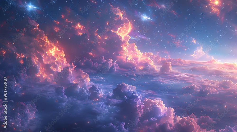 Futuristic space station orbiting a distant planet with strange clouds swirling in the planet's atmosphere and stars twinkling in the background Futuristic space station orbiting a distant planet with strange clouds swirling in the planet's atmosphere and stars twinkling in the background