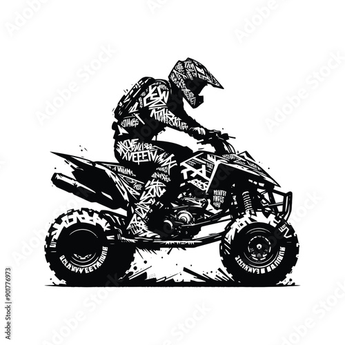 atv sport male player with graffiti tags, street art pattern illustration, emblem shield badge