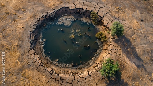 Reality of Drought. Cracked Lands and Scarce Water Sources. Global warming and climate change. AI generated image