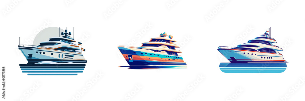 Set of Flat design yacht icon illustration, bold colors, isolated over on transparent white background Set of Flat design yacht icon illustration, bold colors, isolated over on transparent white background