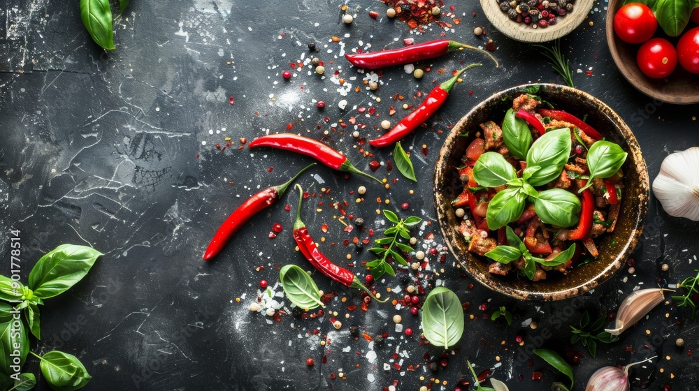 Spicy dish with red chili peppers Spicy dish with red chili peppers
