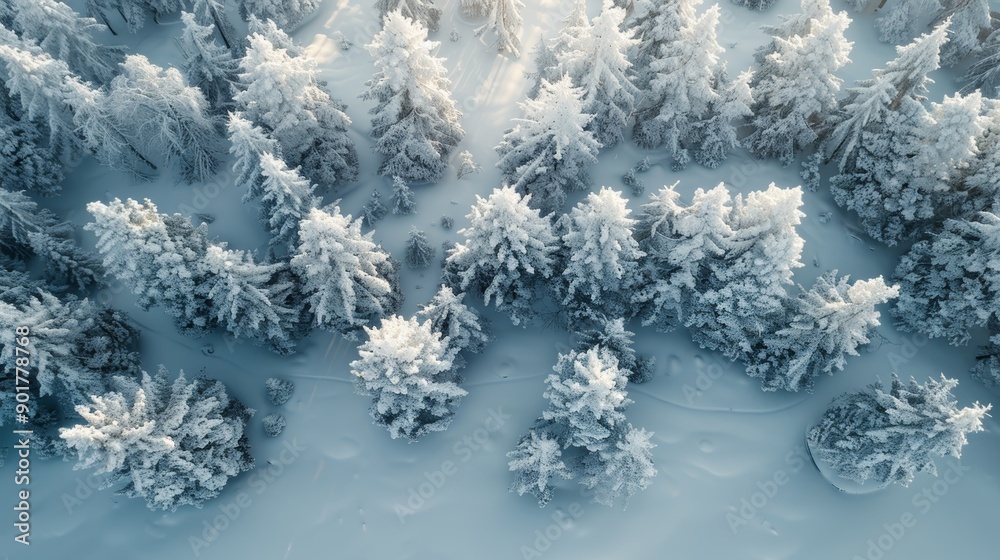 Serene Winter Landscape of Frost-Covered Pine Trees in a Snowy Forest at Dawn. Generative AI Serene Winter Landscape of Frost-Covered Pine Trees in a Snowy Forest at Dawn. Generative AI