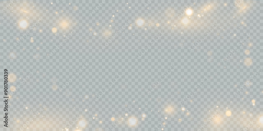 Glowing golden dust bokeh with reflections. Christmas glowing bokeh and glitter overlay texture for your design on transparent background. Golden particles abstract vector background. Glowing golden dust bokeh with reflections. Christmas glowing bokeh and glitter overlay texture for your design on transparent background. Golden particles abstract vector background.