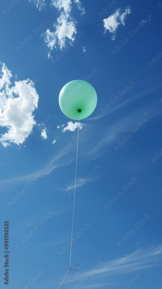 Obraz premium Inflated light green balloon floating in a clear blue sky