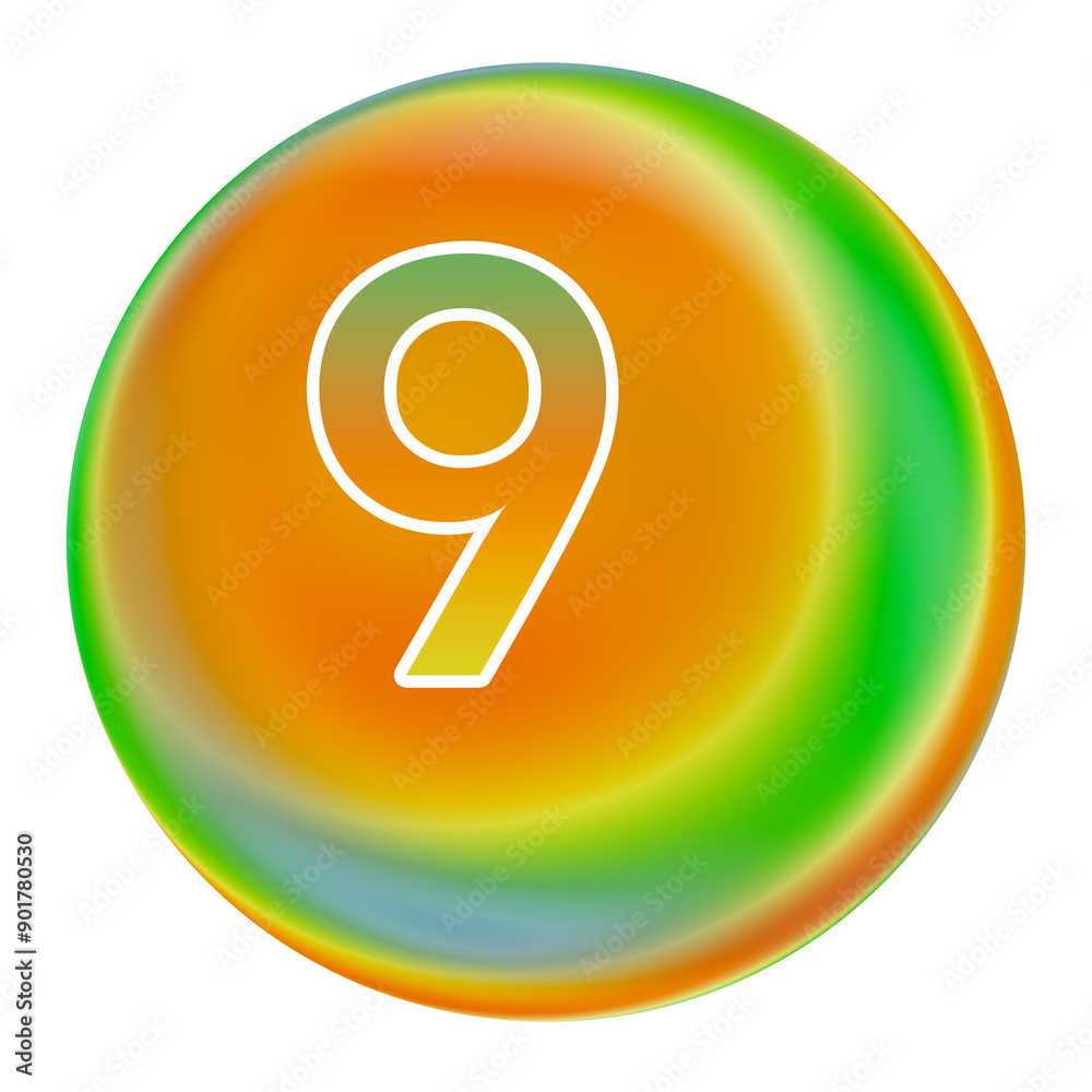 Colorful gradient sphere with number 9 Colorful gradient sphere with number 9