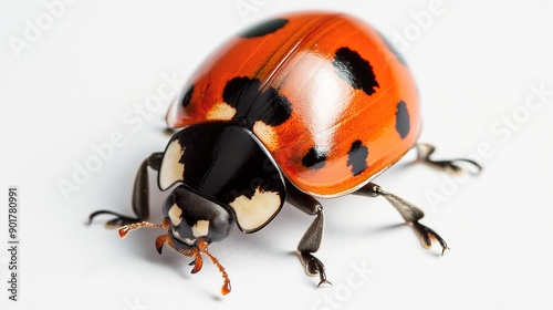 one single ladybug on white background