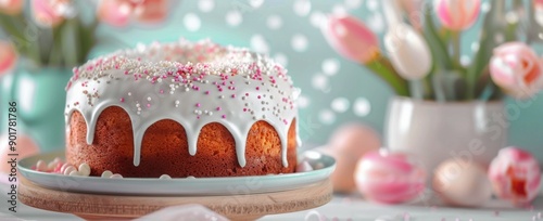 Easter Cake With Sprinkles and Candy Eggs