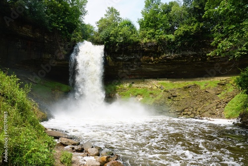 The rushing water of the beautiful Minnehaha Falls near Minneapolis, Minnesota, U.S.A photo