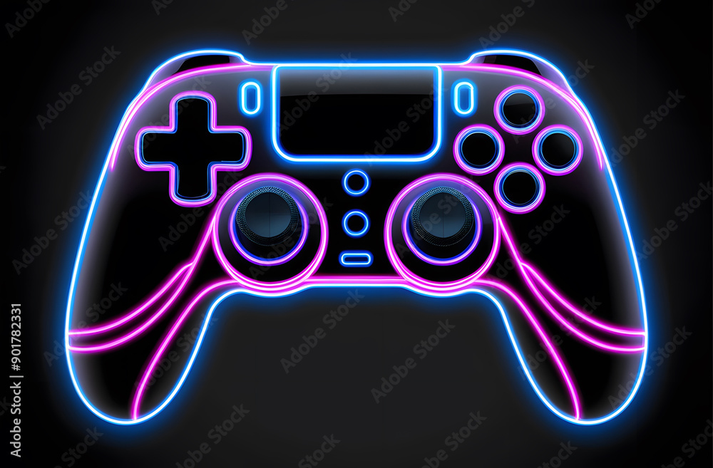 Striking Image of a Futuristic Gaming Controller with Neon Glowing Edges on Black Background Striking Image of a Futuristic Gaming Controller with Neon Glowing Edges on Black Background