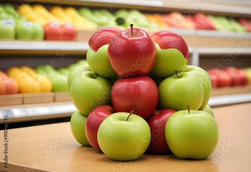 red and green apples on the market