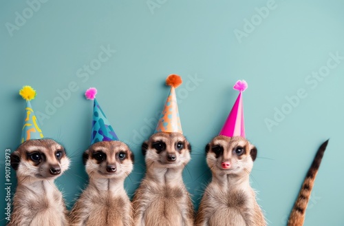 Five Meerkats In Party Hats