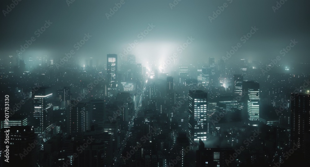 Obraz premium Foggy Cityscape at Night