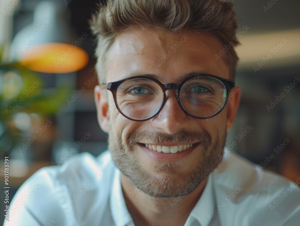 A close-up shot of a person wearing glasses, focusing on the details of their facial features A close-up shot of a person wearing glasses, focusing on the details of their facial features