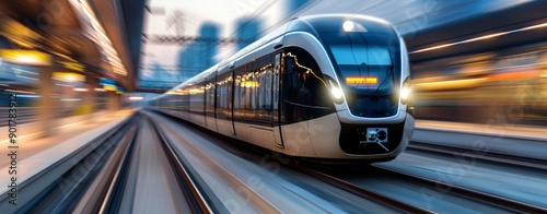 Modern Train Arriving at Night