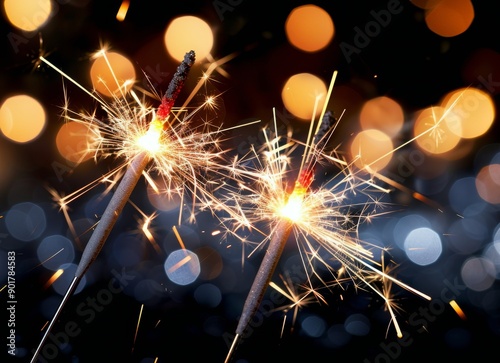 Sparklers Burning at Night