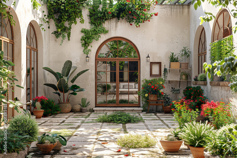 Naklejka premium Mediterranean backyard arched doorway