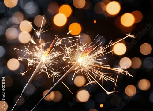 Sparklers Burning at Night