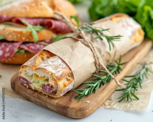 Salami and Cheese Sandwich Wrapped in Paper
