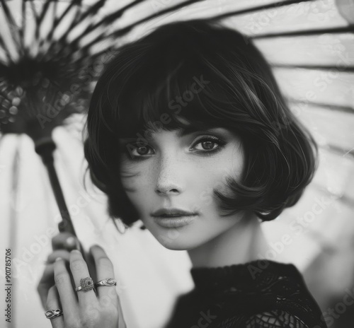 Woman Holding Umbrella in the Rain