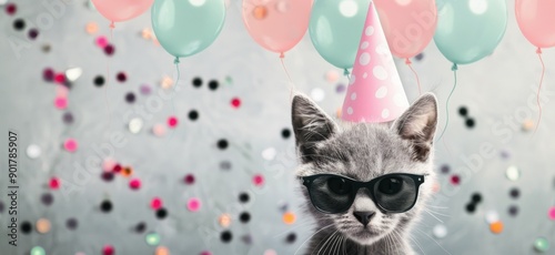 Cat Wearing Party Hat And Sunglasses