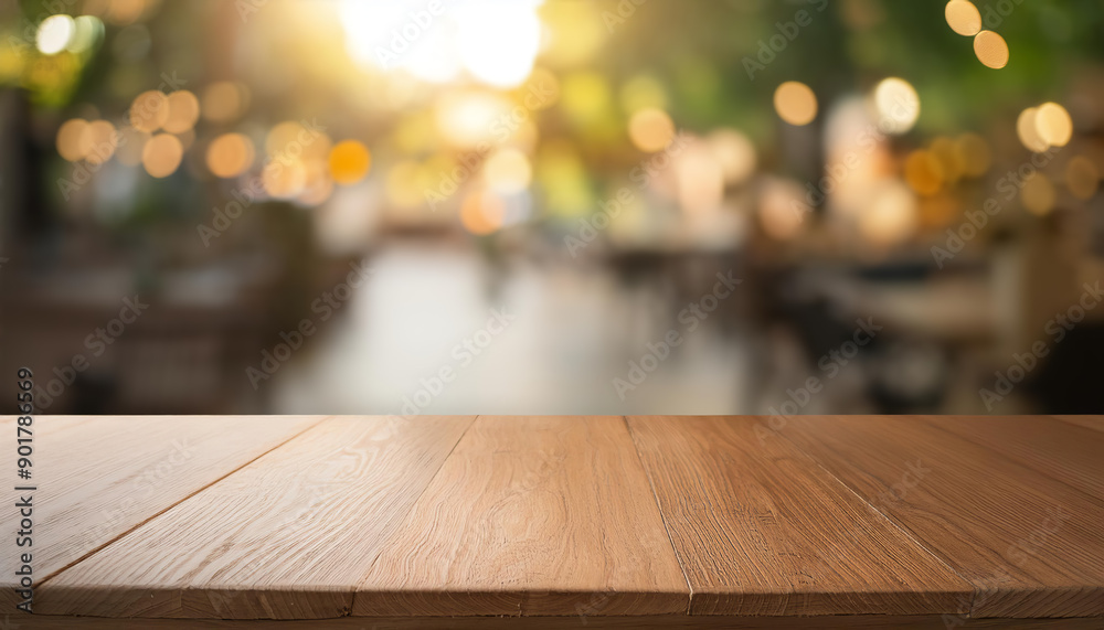 The empty wooden table top with blur background The empty wooden table top with blur background