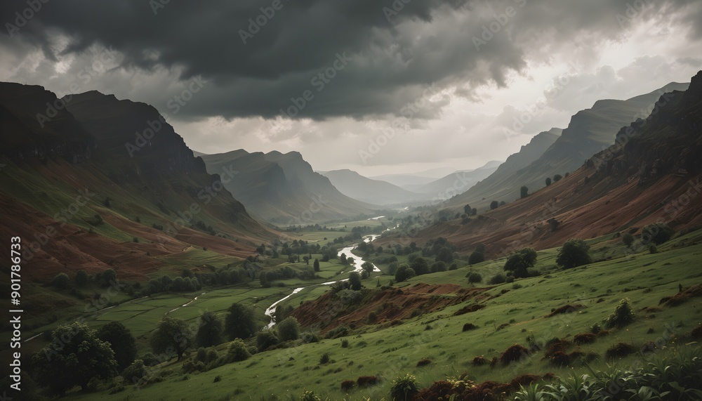 Obraz premium A lush valley after a heavy rainfall