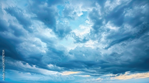 Fototapeta Naklejka Na Ścianę i Meble -  Evening sky with overcast blue clouds