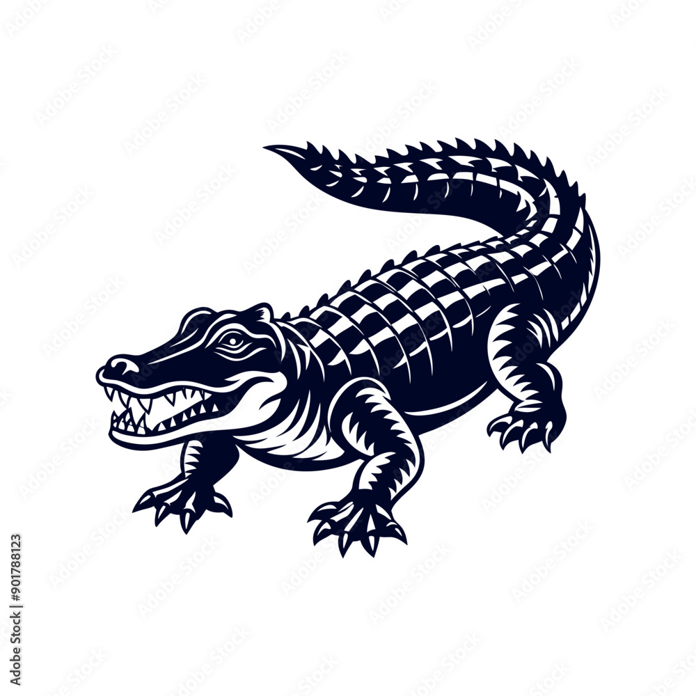 Fototapeta premium Vector cartoon Alligator Crocodile silhouettes Clipart illustration On a White Background
