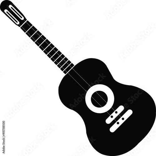 Guitars silhouette vector arts illustration. Black electric and acoustic music instrument, rock jazz guitar silhouette, music band guitars vector illustration icons set 