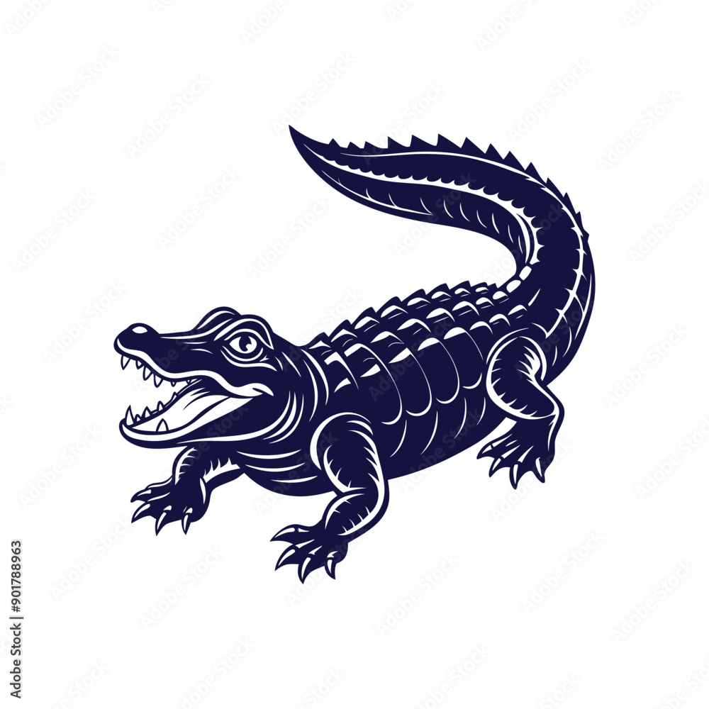 Fototapeta premium Vector cartoon Alligator Crocodile silhouettes Clipart illustration On a White Background