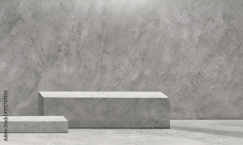 2 blank rectangle podiums on mockup stage concrete loft wall studio backdrop for product display presentation background, illustration