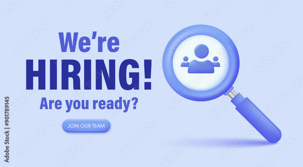 We are hiring job candidate posts and flyer templates. 3D magnifying glass with human symbols. Join our team, hiring, and open vacancy. Vector and illustration. We are hiring job candidate posts and flyer templates. 3D magnifying glass with human symbols. Join our team, hiring, and open vacancy. Vector and illustration.