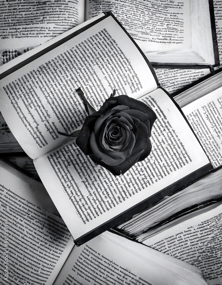 Fototapeta premium Black rose on book