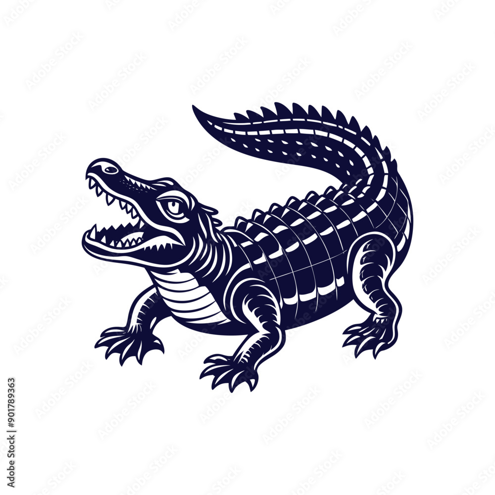 Fototapeta premium Vector cartoon Alligator Crocodile silhouettes Clipart illustration On a White Background