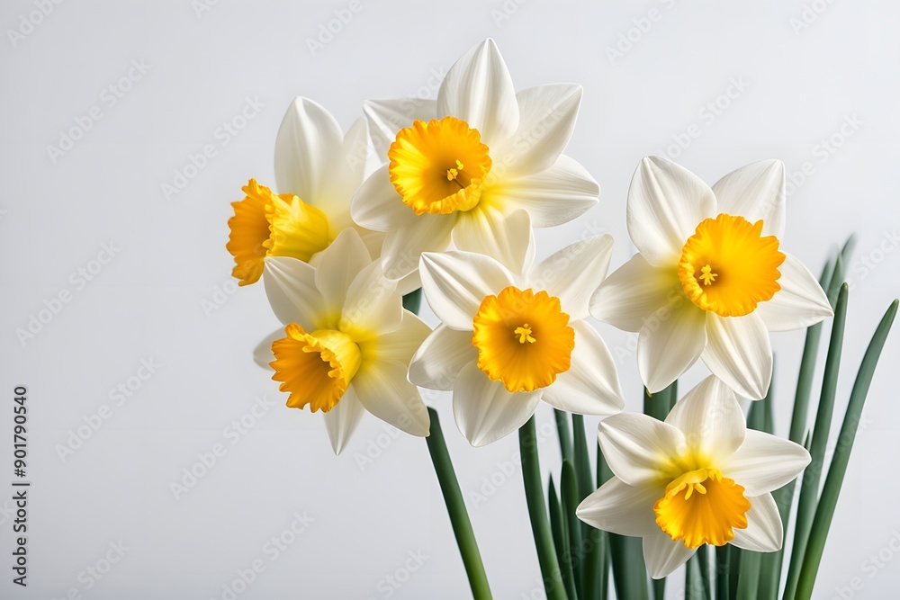 Fototapeta premium Daffodil flowers on white background, AI Generated