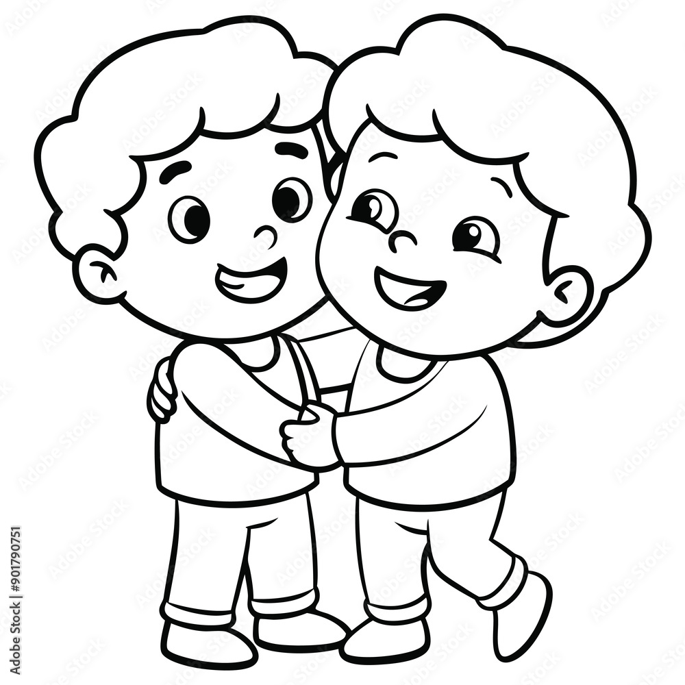 Cute cartoon friends silhouette hugging on white background Cute cartoon friends silhouette hugging on white background