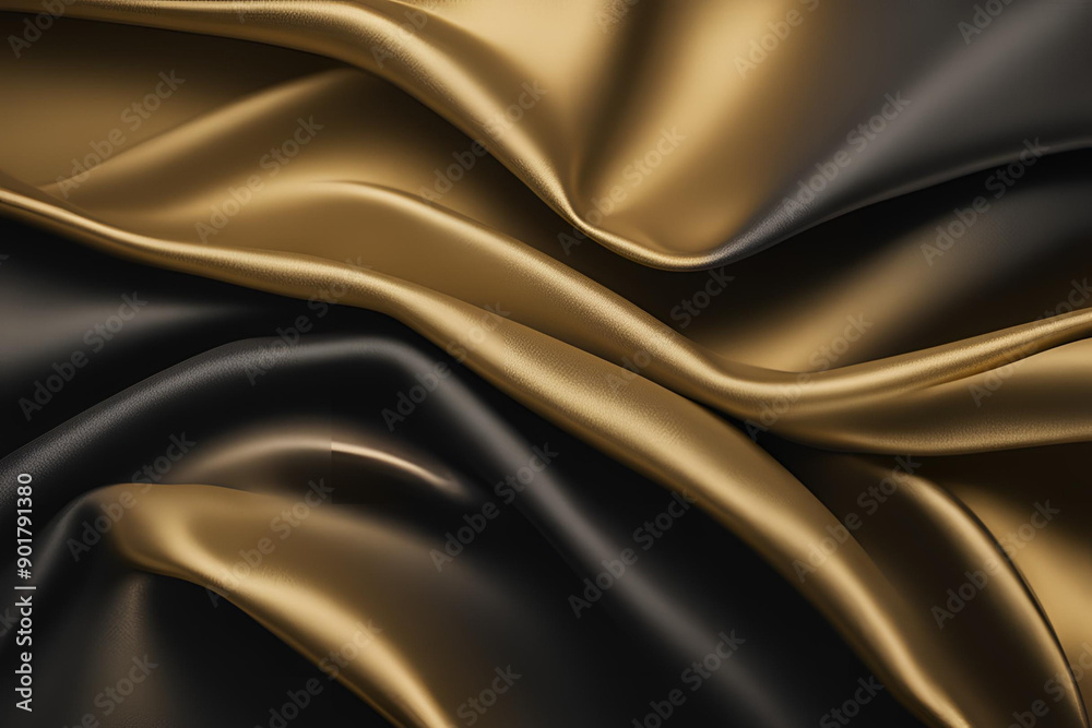 Obraz premium luxury antique opulent fabric wall in champagne gold and black gradient color. polished metallic wall texture use as background with blank space for design. shiny dark gold grunge wallpaper.