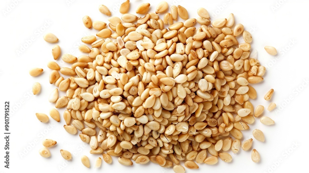 Front view of a wooden scoop filled with Organic White Sesame seeds (Sesamum indicum) or Til. Isolated on a white background.
Front view of a wooden scoop filled with Organic White Sesame seeds (Sesamum indicum) or Til. Isolated on a white background.