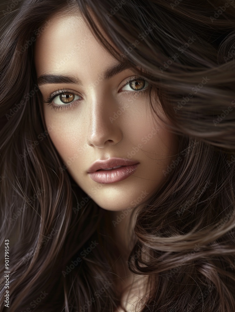 Close-Up Portrait of a Woman With Flowing Hair and Striking Eyes Close-Up Portrait of a Woman With Flowing Hair and Striking Eyes