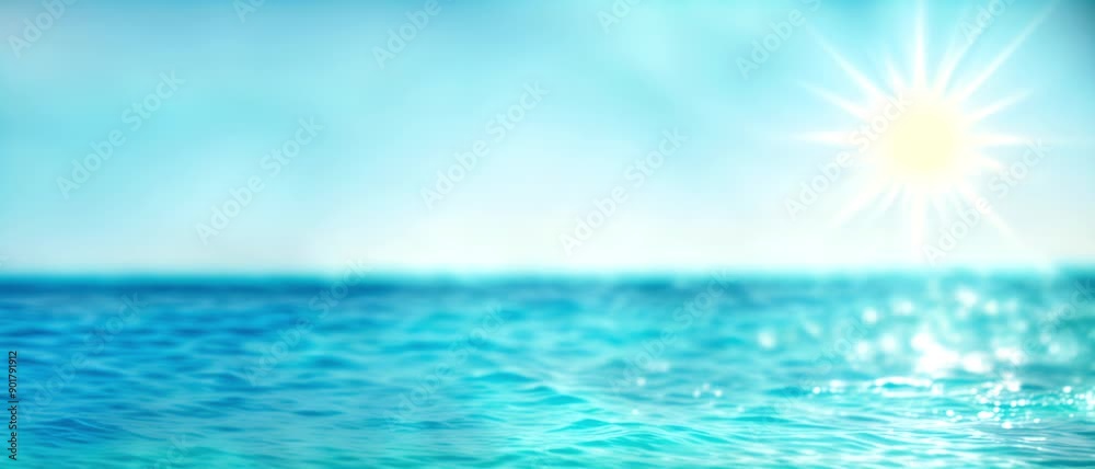 Panoramic Ocean View: Tranquil Blue Water and Sunny Sky Create a Serene and Relaxing Beach Scene. Summer Vacation, Tropical Paradise Concept. Ocean Relaxation & Summer Vibes Panoramic Ocean View: Tranquil Blue Water and Sunny Sky Create a Serene and Relaxing Beach Scene. Summer Vacation, Tropical Paradise Concept. Ocean Relaxation & Summer Vibes