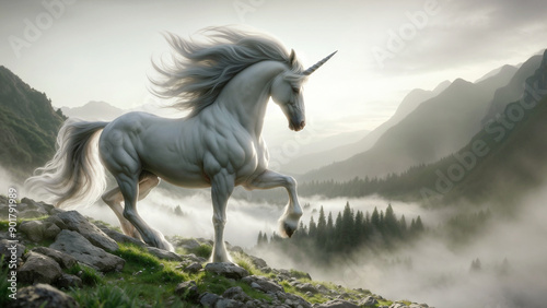 The Enchanting Unicorn, A Legendary Creature in a Mysterious Land, Unicorn background. photo