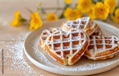 Powdered Sugar Waffles on a Plate