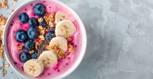 Pink Smoothie Bowl With Banana and Blueberries