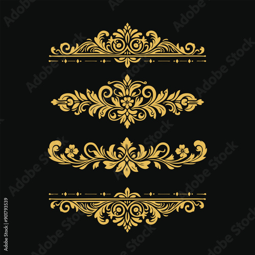 Ornament vector art illustration. floral vine, border, golden vector design. 