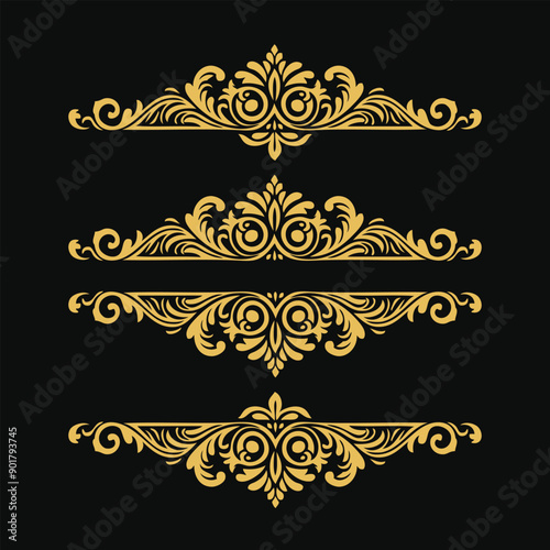 Ornament vector art illustration. floral vine, border, golden vector design. 