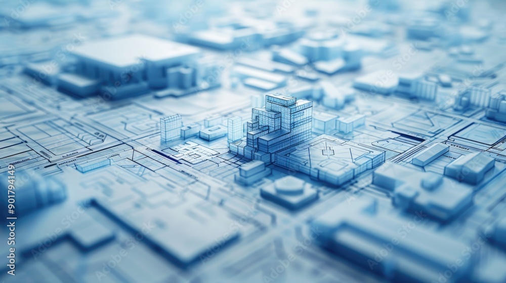 Futuristic City Blueprint Design in Blue Tones Futuristic City Blueprint Design in Blue Tones