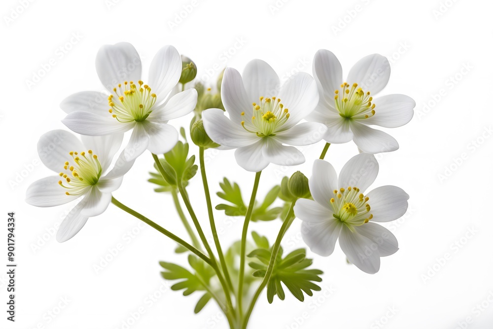 Fototapeta premium False rue anemone flowers on white background, Ai Generated