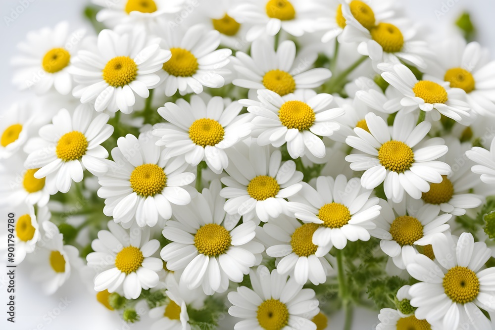 Fototapeta premium Feverfew flowers on white background, Ai Generated